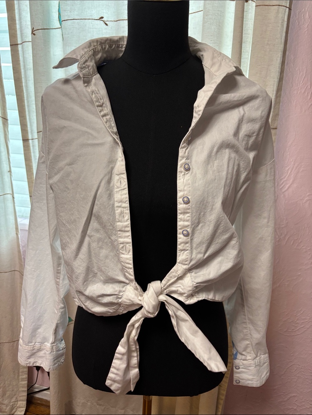 Maeve White Tie-Front Button-Down Blouse